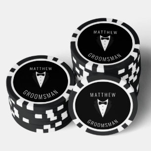 Personalisierte Hochzeit Black Trauzeuge Tuxedo Pokerchips