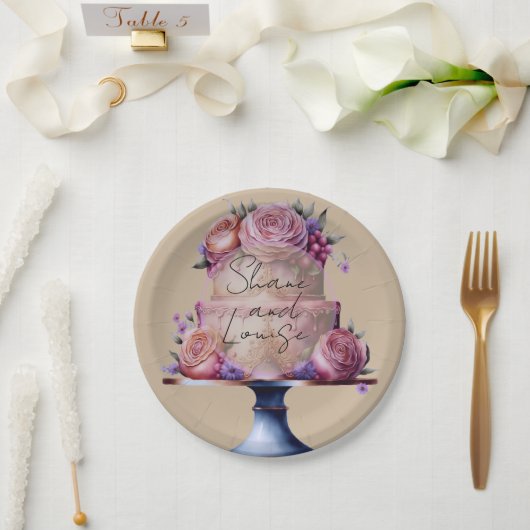 Personalisierte Hochzeit Braun Pappteller (Hochzeit)