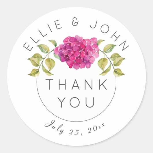 Personalisierte Hochzeit danke Ihnen Hot Pink Hydr Runder Aufkleber (Vorderseite)