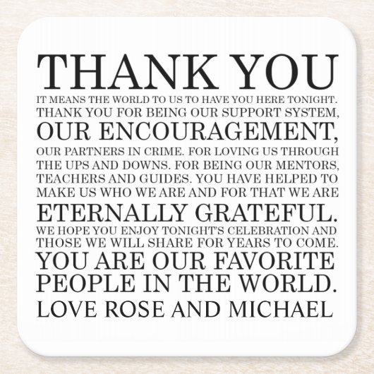 Personalisierte Hochzeit danken Ihnen Untersetzer (Vorderseite)