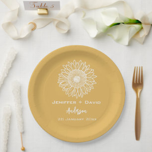 Personalisierte Hochzeit der Gelbblütenskizze Pappteller
