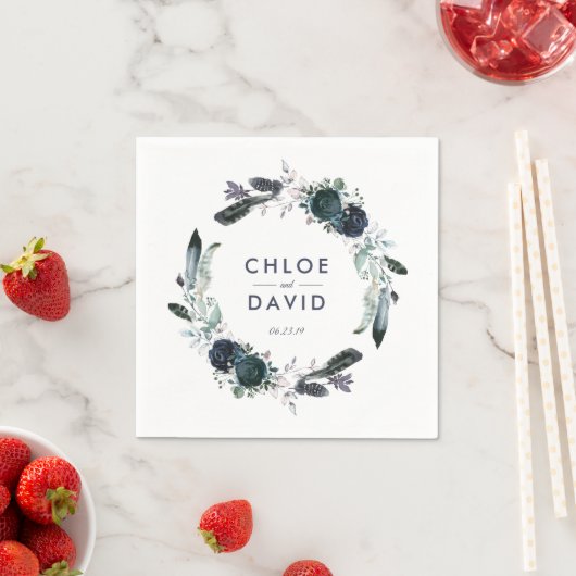 Personalisierte Hochzeit der Rustikalen Navy Peony Serviette (Beispiel)