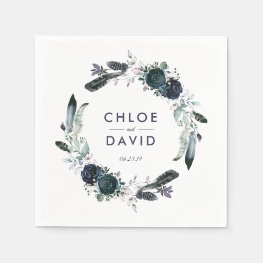 Personalisierte Hochzeit der Rustikalen Navy Peony Serviette (Vorderseite)