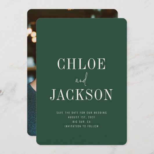 Personalisierte Hochzeit des Grünen Fotos Save The Date (Vorne/Hinten)