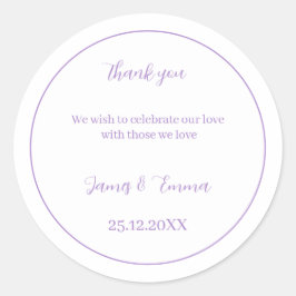 Personalisierte Hochzeit Einfach Lila Runder Aufkleber