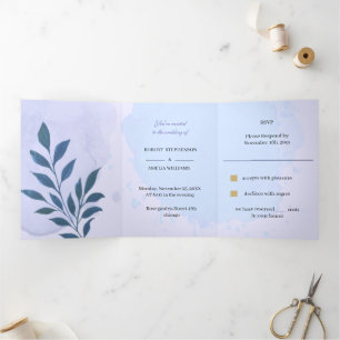 Personalisierte Hochzeit Elegan Blue Ästhetik Dreifach Gefaltete Einladung