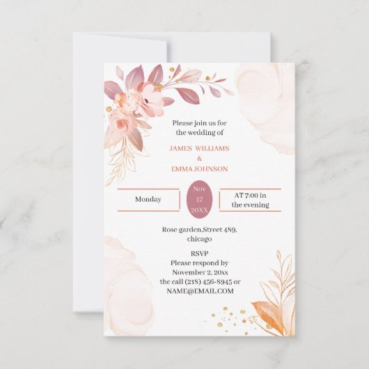 Personalisierte Hochzeit Elegante Orange Blume Einladung (Vorderseite)