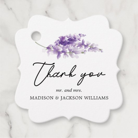 Personalisierte Hochzeit Eleganter Lavender Geschenkanhänger (Vorderseite)