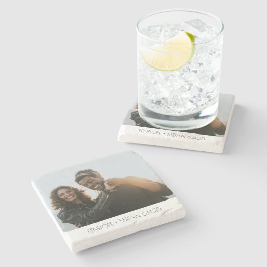 Personalisierte Hochzeit Foto-Jubiläum Steinuntersetzer (Seitenansicht)