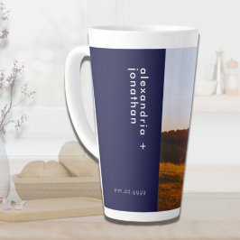 Personalisierte Hochzeit Foto Navy Blue Latte Tass Milchtasse