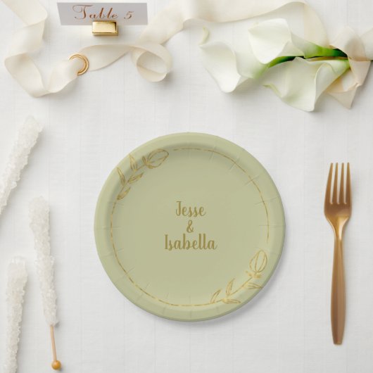 Personalisierte Hochzeit Gelb-Grün Pappteller (Hochzeit)