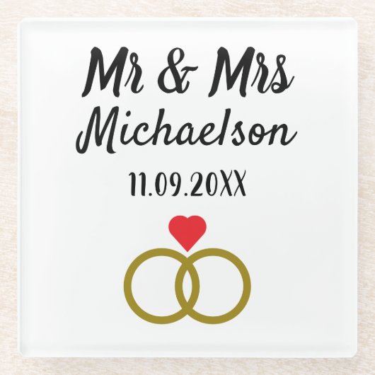 Personalisierte Hochzeit Glasuntersetzer (Vorderseite)