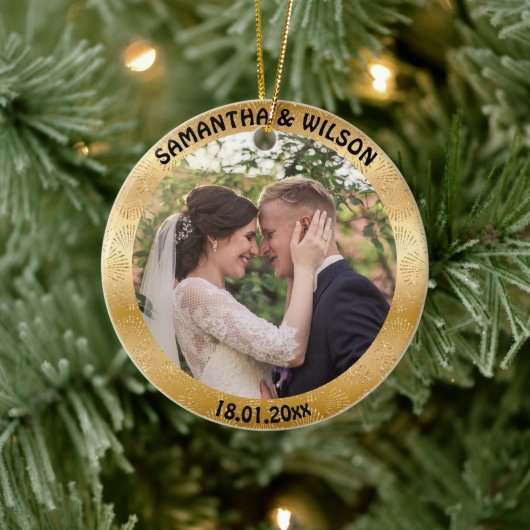 Personalisierte Hochzeit | Glittery Gold Hintergru Keramik Ornament (Baum)