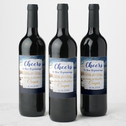 Personalisierte Hochzeit im romantischen Ozean Weinetikett (Flaschen)
