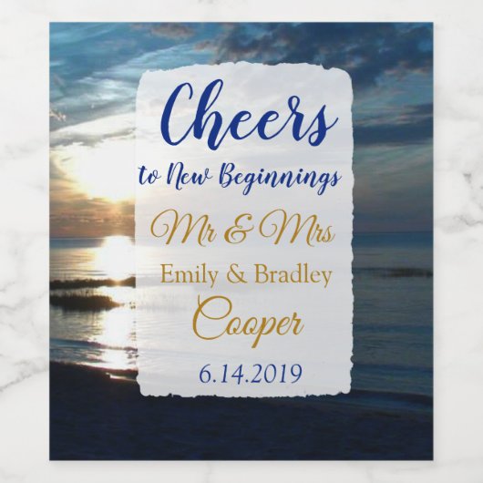 Personalisierte Hochzeit im romantischen Ozean Weinetikett (Einzelnes Label)