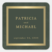 Personalisierte Hochzeit in dunkelgrünem Gold Quadratischer Aufkleber (Vorderseite)