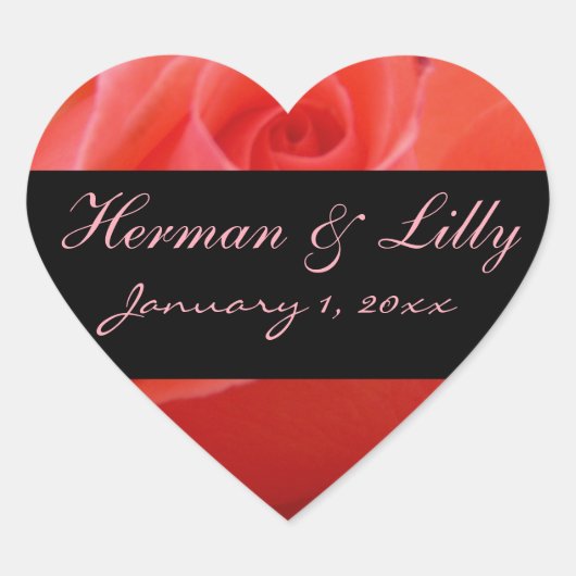 Personalisierte Hochzeit in Rosa Herz-Aufkleber (Vorderseite)