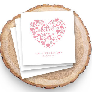 Personalisierte Hochzeit in Rosa Herz und Blume Serviette