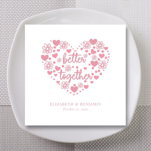 Personalisierte Hochzeit in Rosa Herz und Blume Serviette