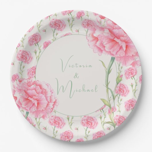 Personalisierte Hochzeit in Rosa Pappteller (Vorderseite)