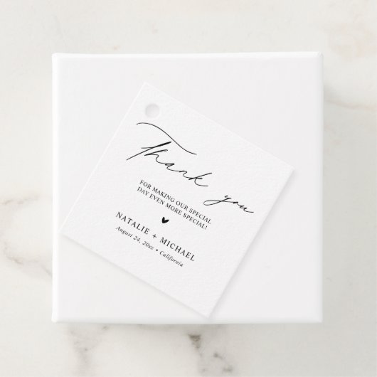 Personalisierte Hochzeit in Schwarz und Weiß Geschenkanhänger (Beispiel)