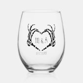 Personalisierte Hochzeit in Skeletthandschuhen Weinglas Ohne Stiel (Vorderseite)