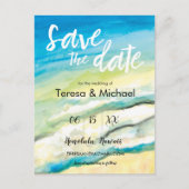 Personalisierte Hochzeit in Urlaubsort Strandfarbe Ankündigungspostkarte (Vorderseite)