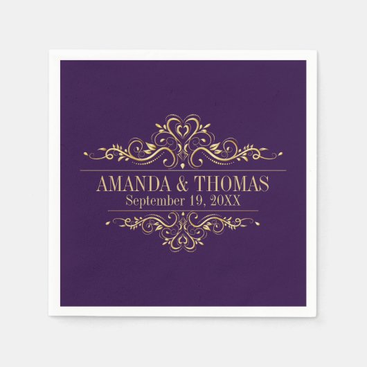 Personalisierte Hochzeit Lila Elegantes Papier Nap Serviette (Vorderseite)