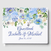 Personalisierte Hochzeit mit blauer Wasserfarbe Gästebuch (Vorderseite)