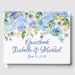 Personalisierte Hochzeit mit blauer Wasserfarbe Gästebuch