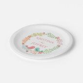 Personalisierte Hochzeit mit Blumenrosa Pappteller (Schrägansicht)