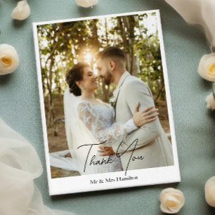 Personalisierte Hochzeit mit Botschaft fotografier Dankeskarte