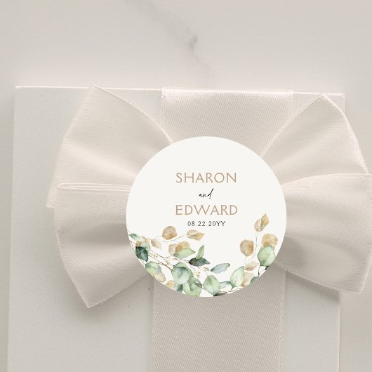 Personalisierte Hochzeit mit Eukalyptus Runder Aufkleber