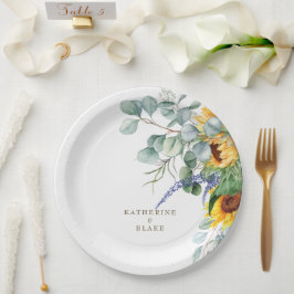 Personalisierte Hochzeit mit gelber Blüte Pappteller