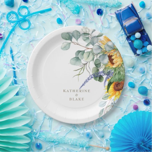 Personalisierte Hochzeit mit gelber Blüte Pappteller (Party)