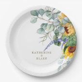 Personalisierte Hochzeit mit gelber Blüte Pappteller (Vorderseite)