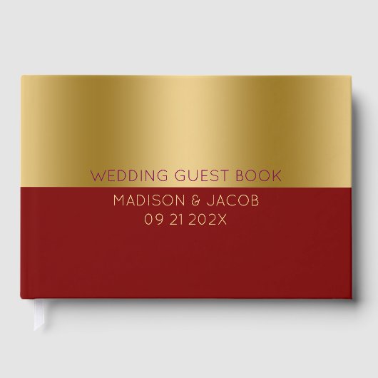 Personalisierte Hochzeit mit Gold und Rot Gästebuch (Vorderseite)