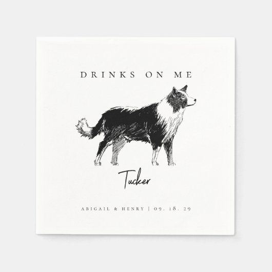Personalisierte Hochzeit mit Hunden-Sketch-Drinks Serviette (Vorderseite)