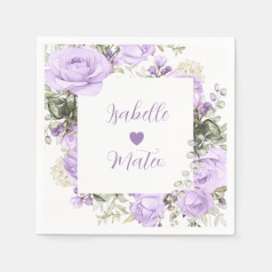 Personalisierte Hochzeit mit lila und weißer Blüte Serviette