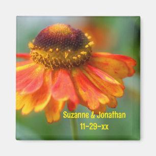 Personalisierte Hochzeit mit orangefarbener Zinnie Magnet
