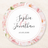 Personalisierte Hochzeit mit rosa Rosen Runder Pappuntersetzer (Vorderseite)