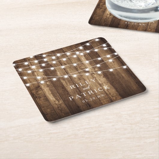 Personalisierte Hochzeit mit rustikalem Holz und F Rechteckiger Pappuntersetzer (angewinkelt)