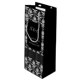 Personalisierte Hochzeit mit schwarz-weißem Damas Geschenktüte Für Weinflaschen