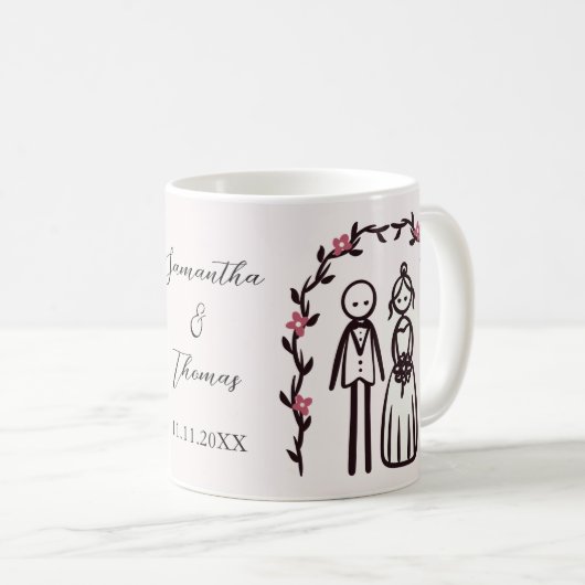 Personalisierte Hochzeit mit Strichmännchen Kaffeetasse (VorderseiteRechts)