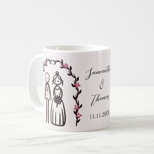 Personalisierte Hochzeit mit Strichmännchen Kaffeetasse (Vorderseite Links)