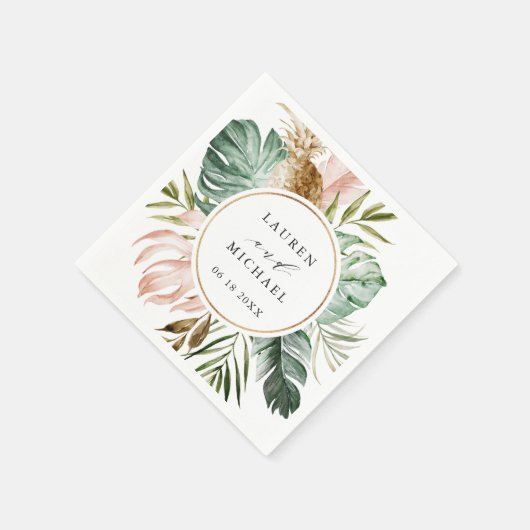 Personalisierte Hochzeit mit Tropical Gold Blush P Serviette (Ecke)
