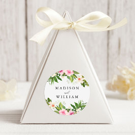 Personalisierte Hochzeit mit weichrosa Blütenfarbe Runder Aufkleber