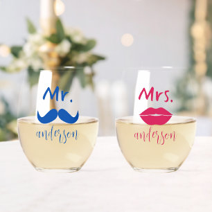 Personalisierte Hochzeit Mr & Mrs. Schnurrbart Lip Weinglas Ohne Stiel