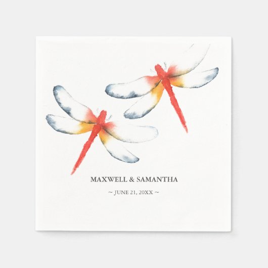 Personalisierte Hochzeit Napkins Red Dragonfly Serviette (Vorderseite)