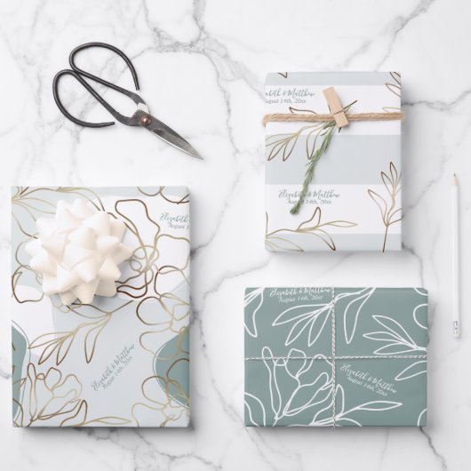 Personalisierte Hochzeit Natürliche Grüne Abstrakt Geschenkpapier Set (Vorderseite)